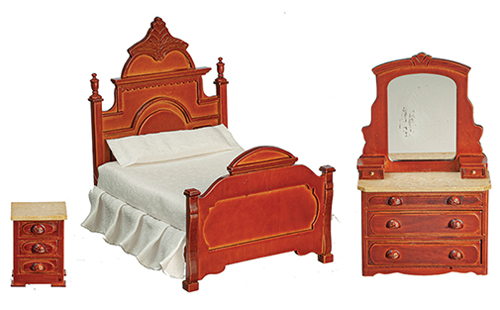 Victorian Bedroom Set, Walnut, 3 Pieces